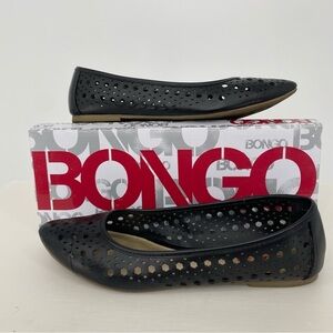 Bongo Frenzy circle laser cut black pointed toe ballet flats, 8.5M
